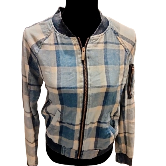 Sanctuary Blue Plaid Bomber Jacket SZ S - Picture 4 of 9